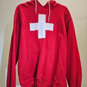 Red (White Cross) Non-Zip Hoodie w/Tunnel Pocket